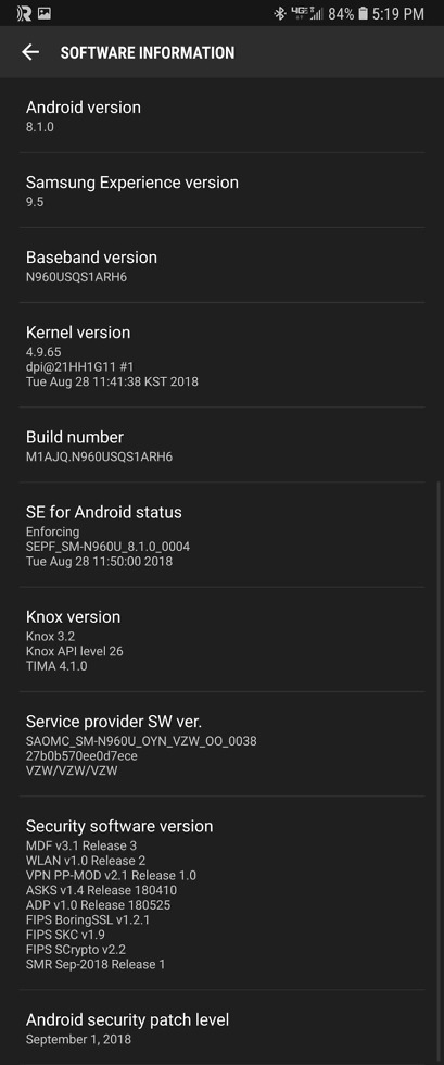 Verizon Galaxy Note 9 Update