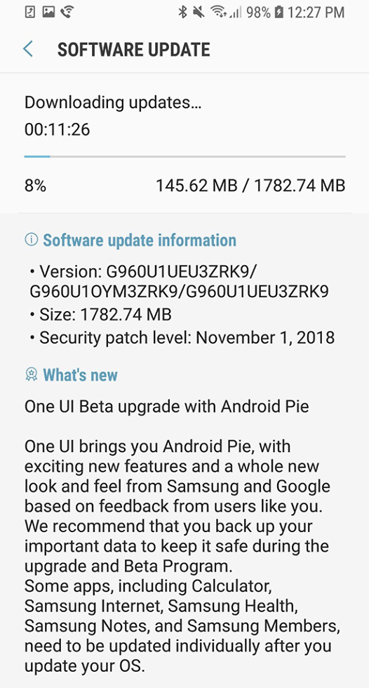 Galaxy S9 One UI Update