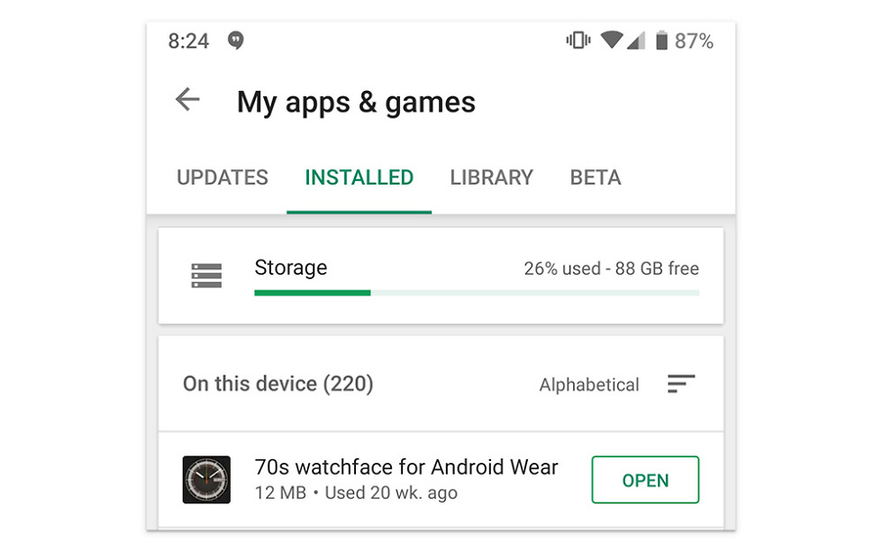 Google Play Storage Button