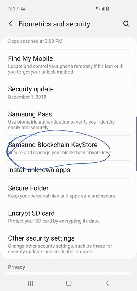 Galaxy S10 Blockchain KeyStore