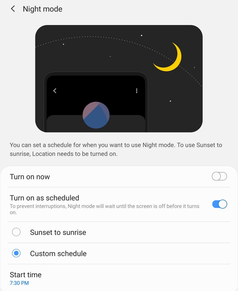 Schedule Android Dark Theme