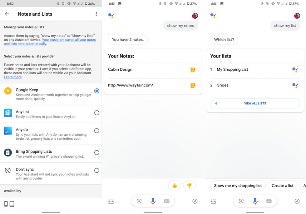 Google Assistant Notes, Shopping List