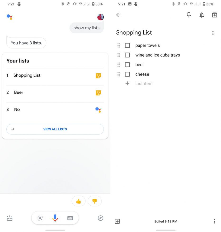 Google Keep Shopping List