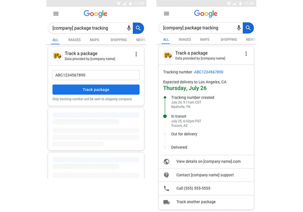 Google Search Package Tracking