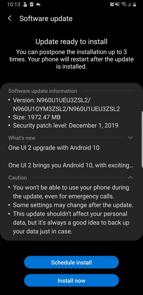 Note 9 One UI 2 Beta