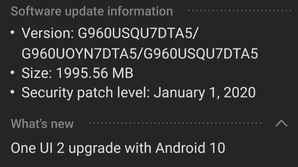 Galaxy S9 Android 10 Update