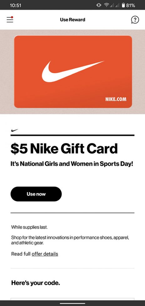 Verizon Free Nike Gift Card