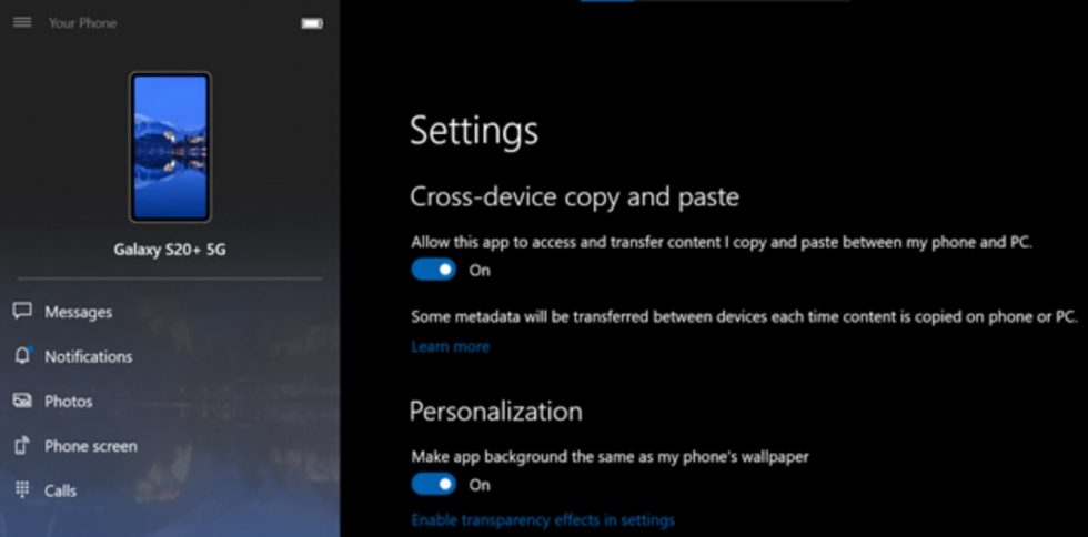 Windows Your Phone Copy, Paste