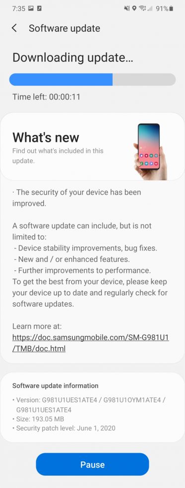 Galaxy S20 June Update