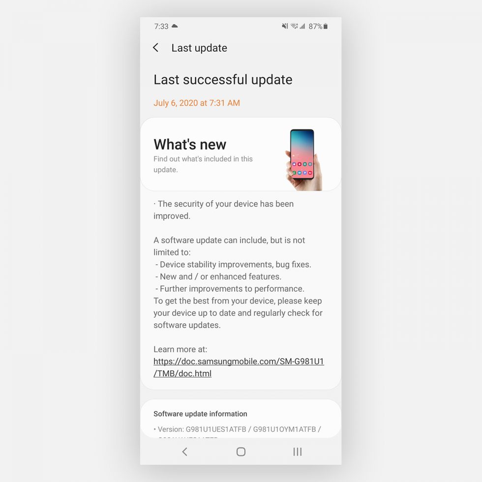 Galaxy S20 July Update