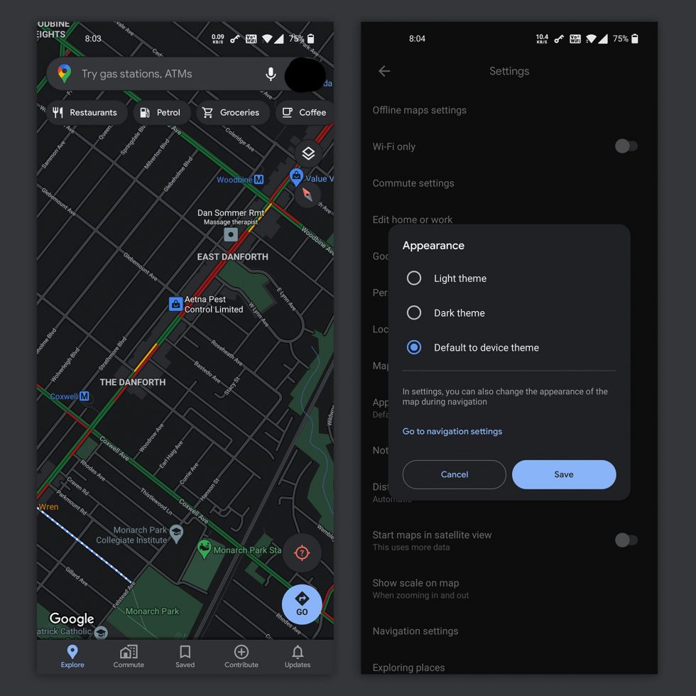 Google Maps Dark Theme