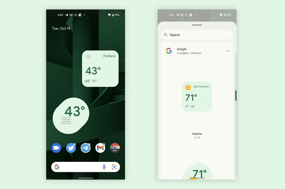 Widgets météo Android 12