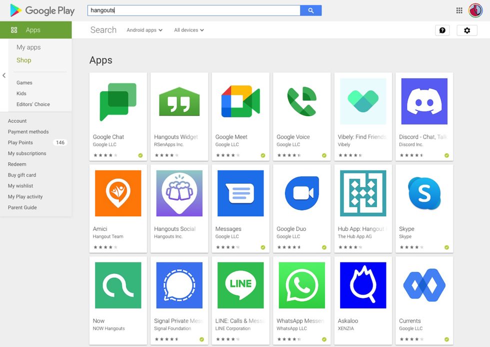 Google Hangouts Play Store