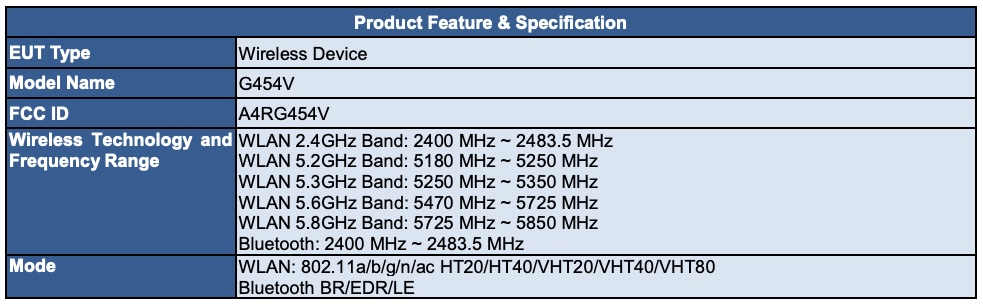 FCC Google G454V Wireless