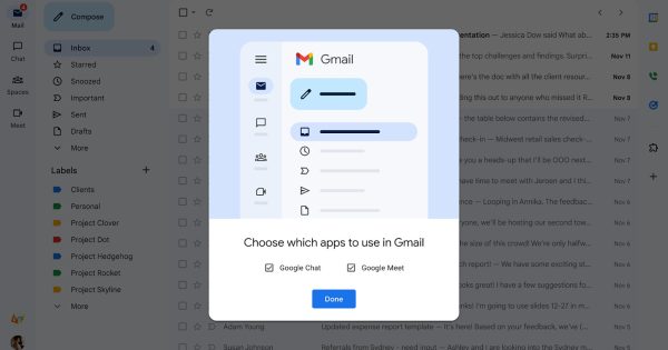 Aqui está o Gmail com seu novo subject material que você projeta