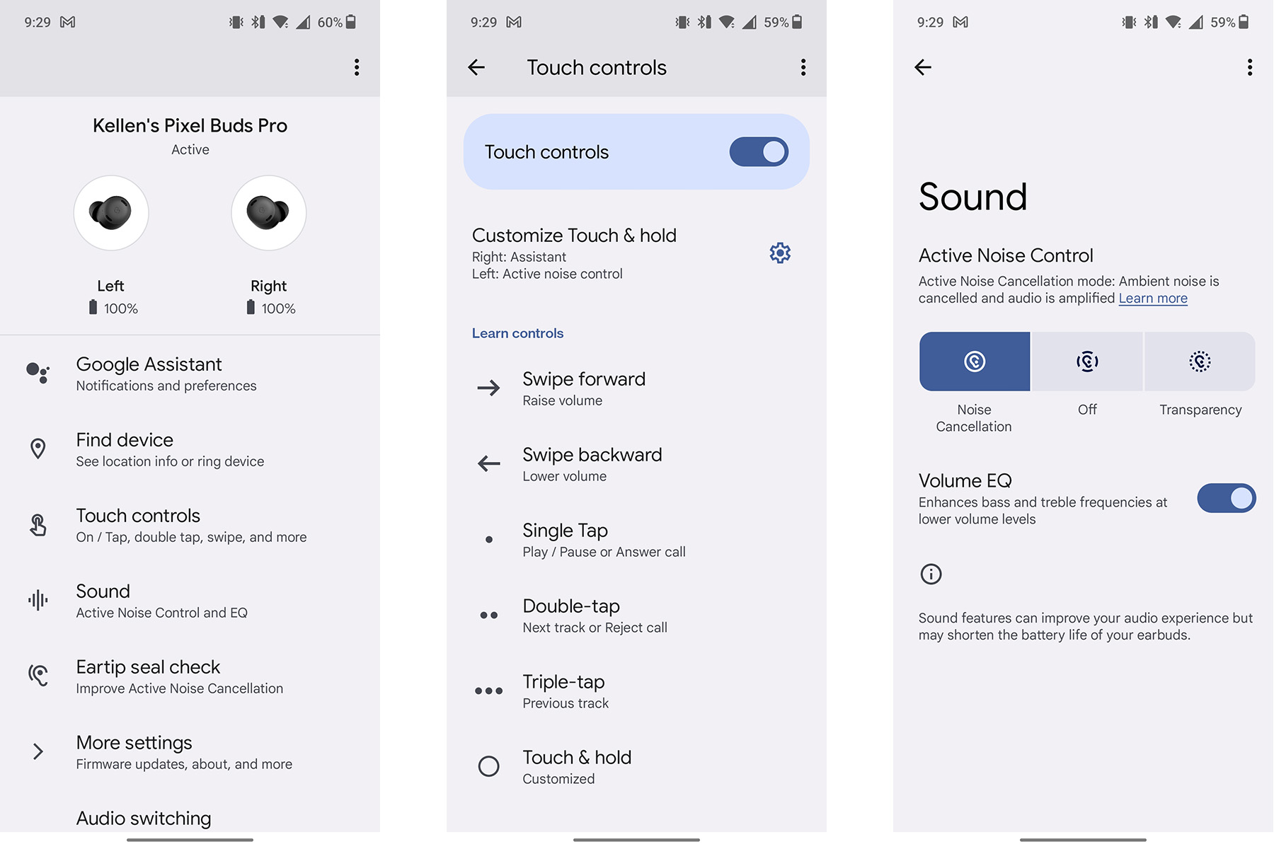 Pixel Buds app settings