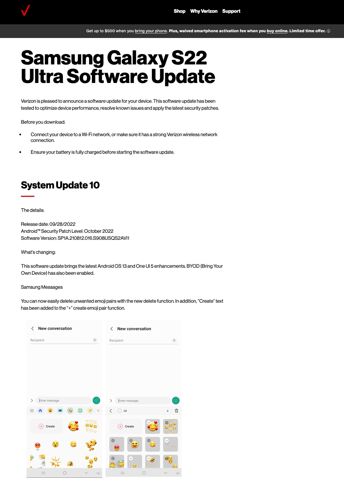 Actualización de Galaxy S22 Ultra a Android 13