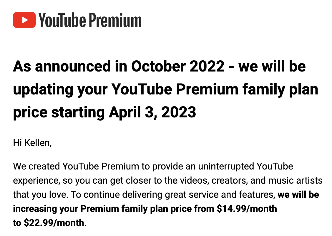 YouTube Premium New Price