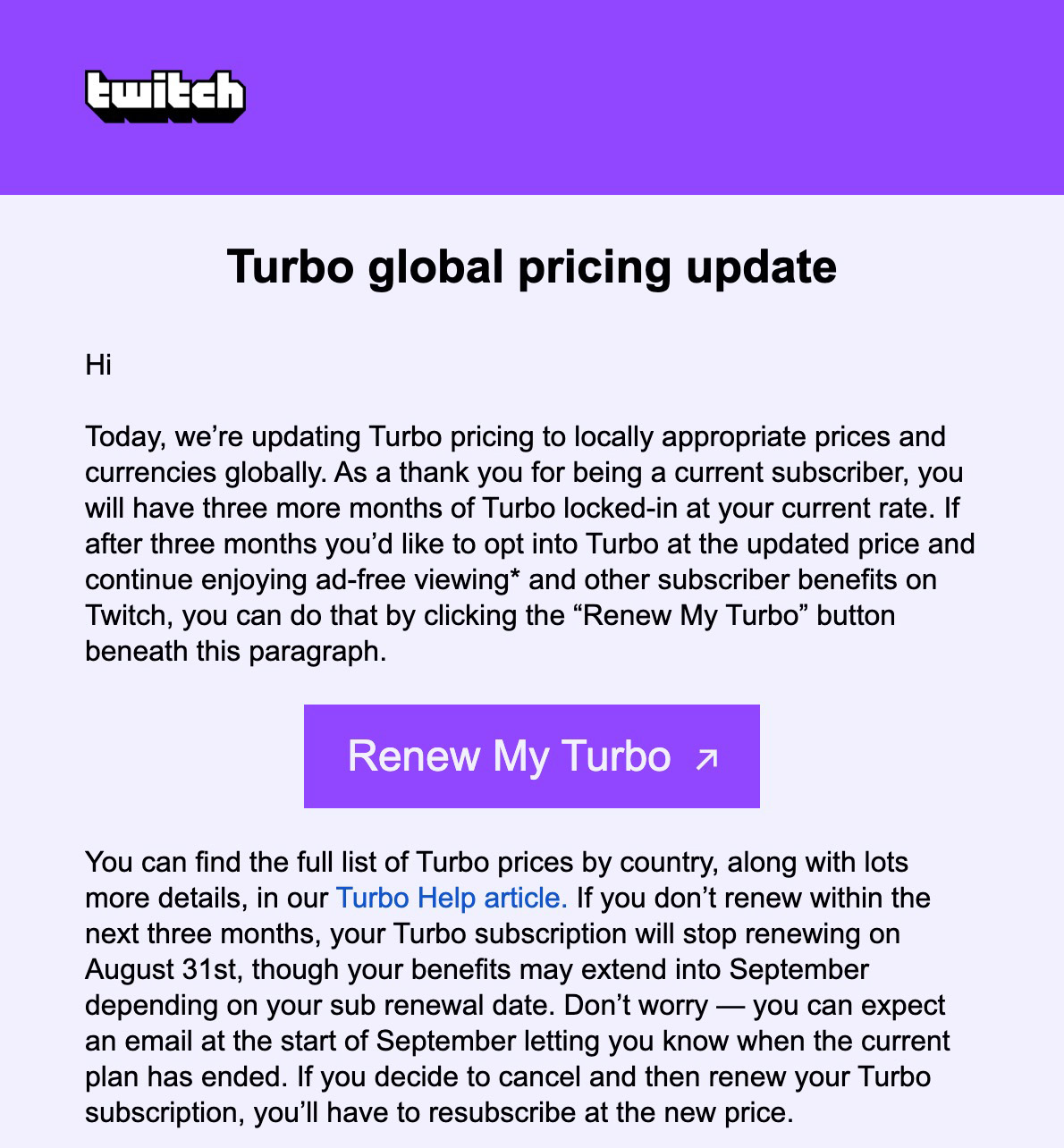 Twitch Turbo Price Increase