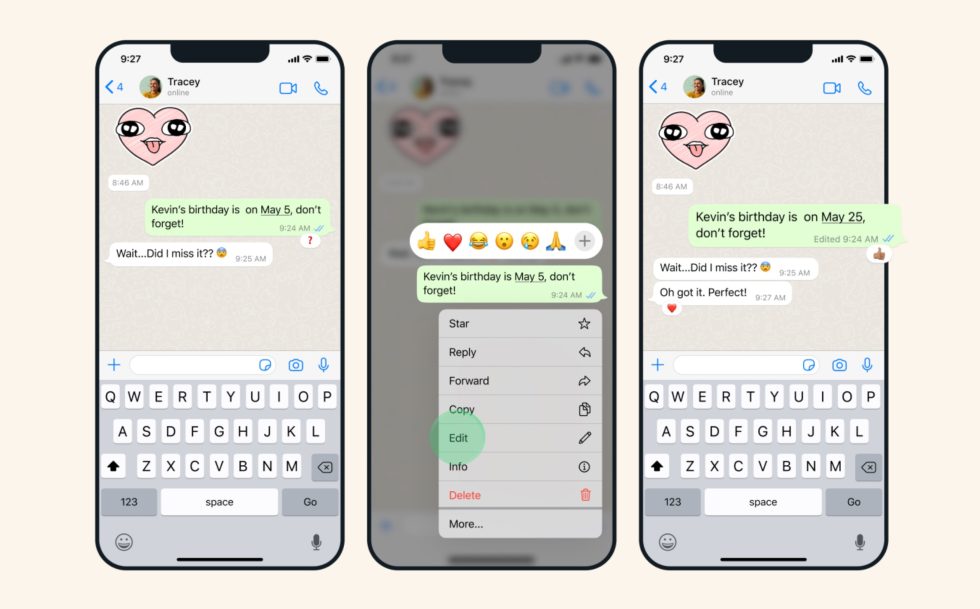 WhatsApp adds iMessage-like editing with a 15 minute window