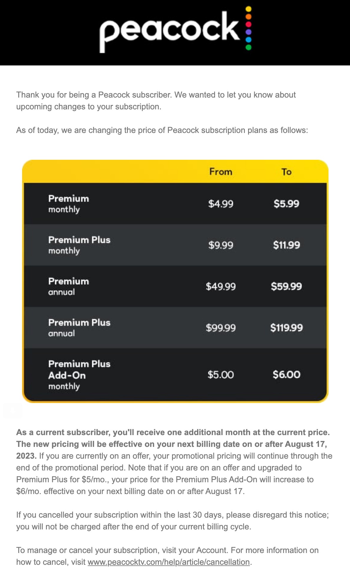 Peacock TV Price Increase