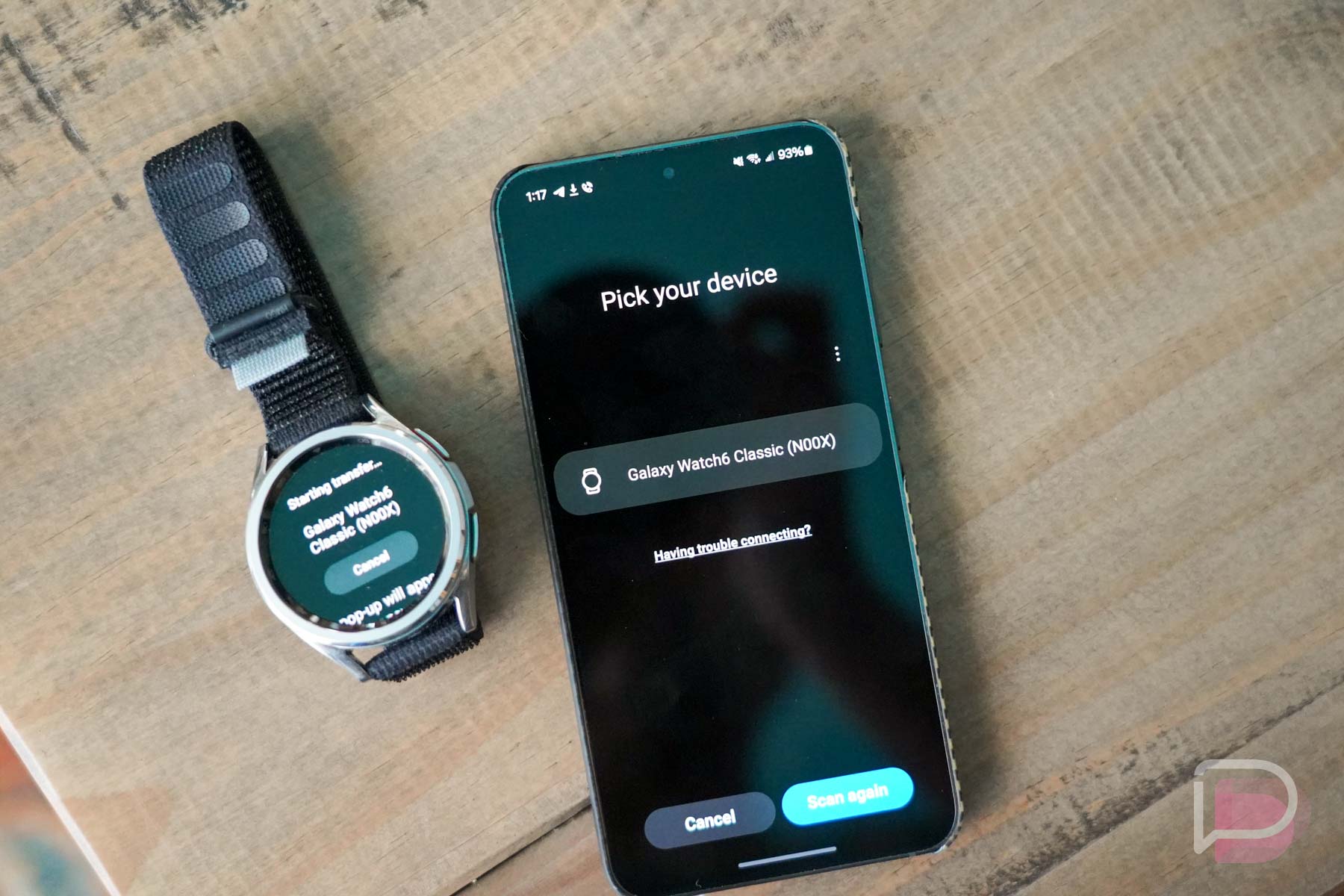 Iniciando a transferência do Galaxy Watch para o novo telefone