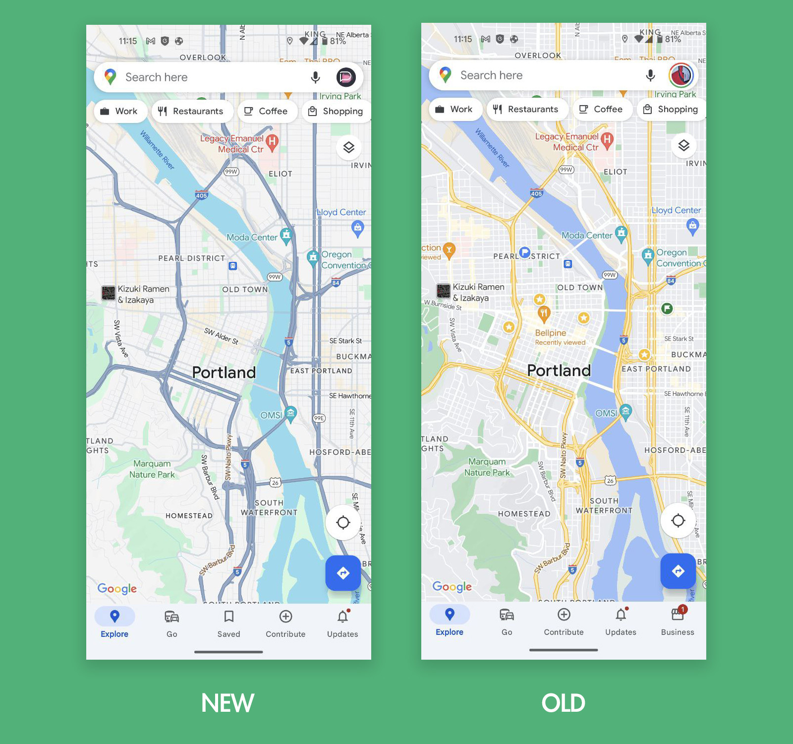 New vs. Old Google Maps Colors