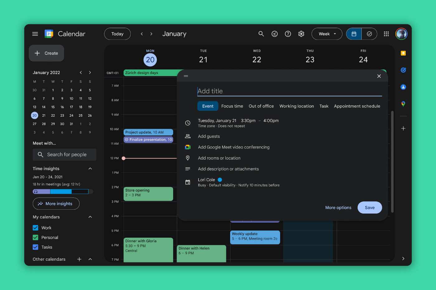 Google Calendar Goes Dark on Web, Gets Modernized Look