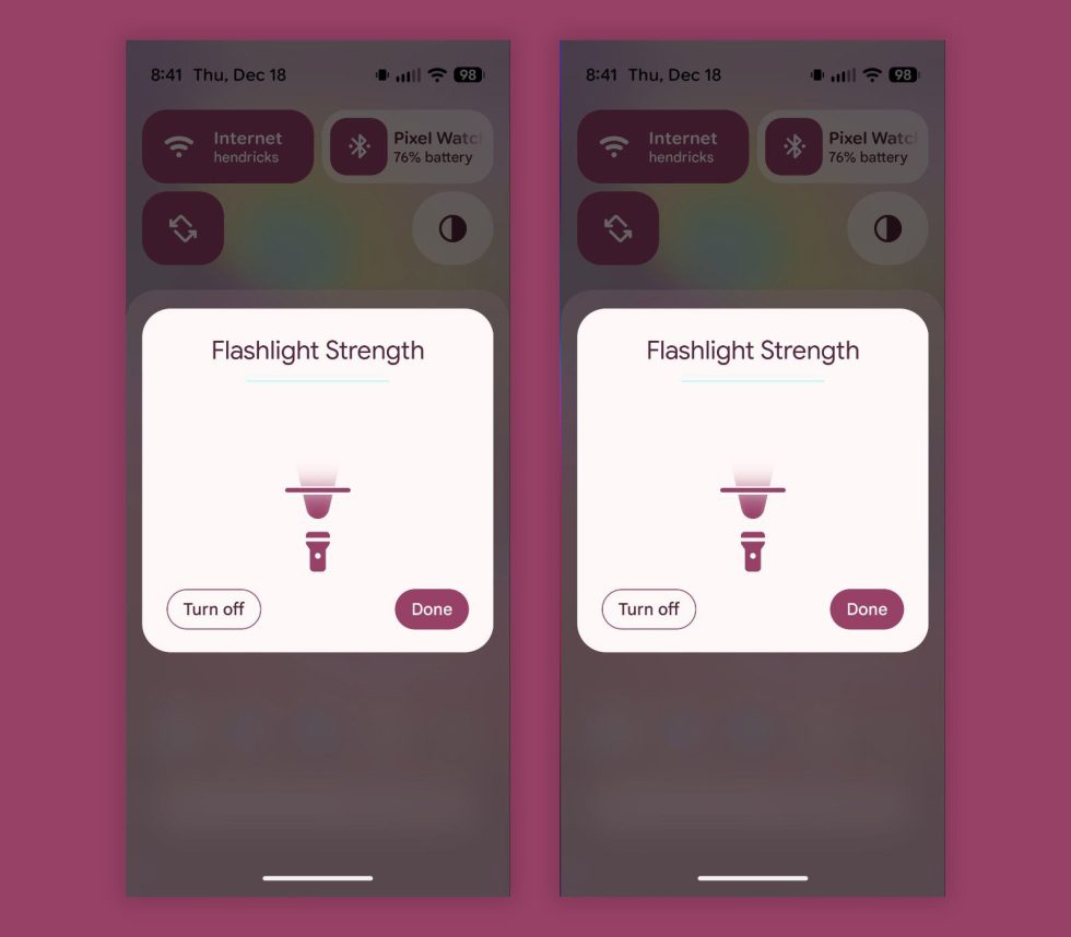 Android 16 Flashlight Strength