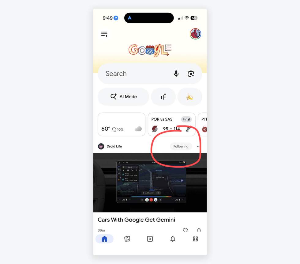 Google Discover - follow favorite sources