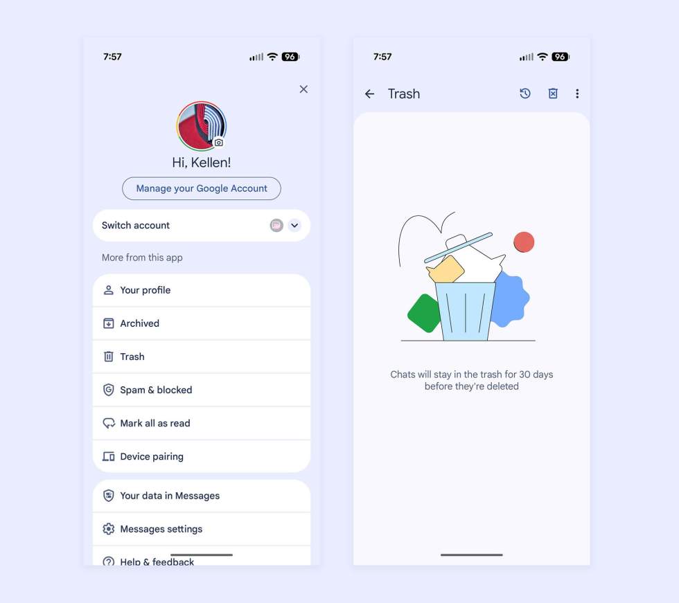 Google Messages Trash
