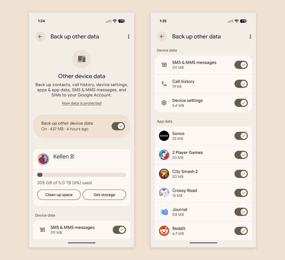 New Android Backup Controls