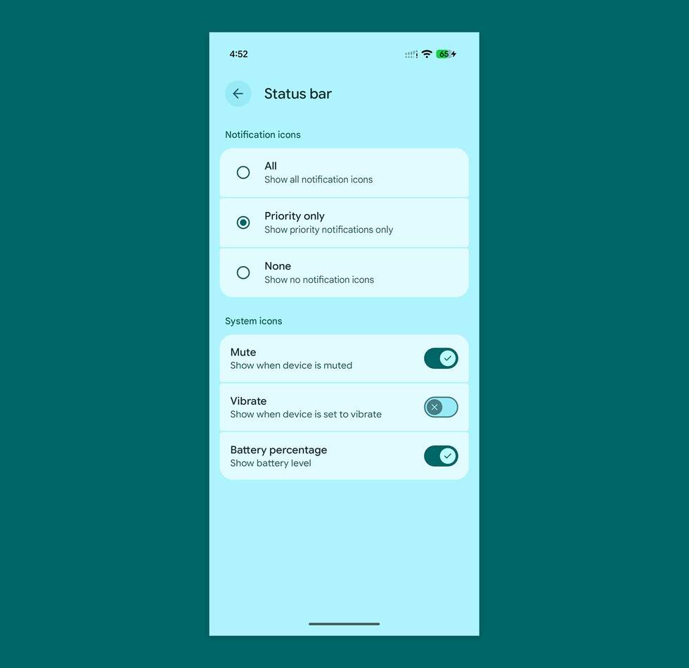 Android 17 Status Bar settings