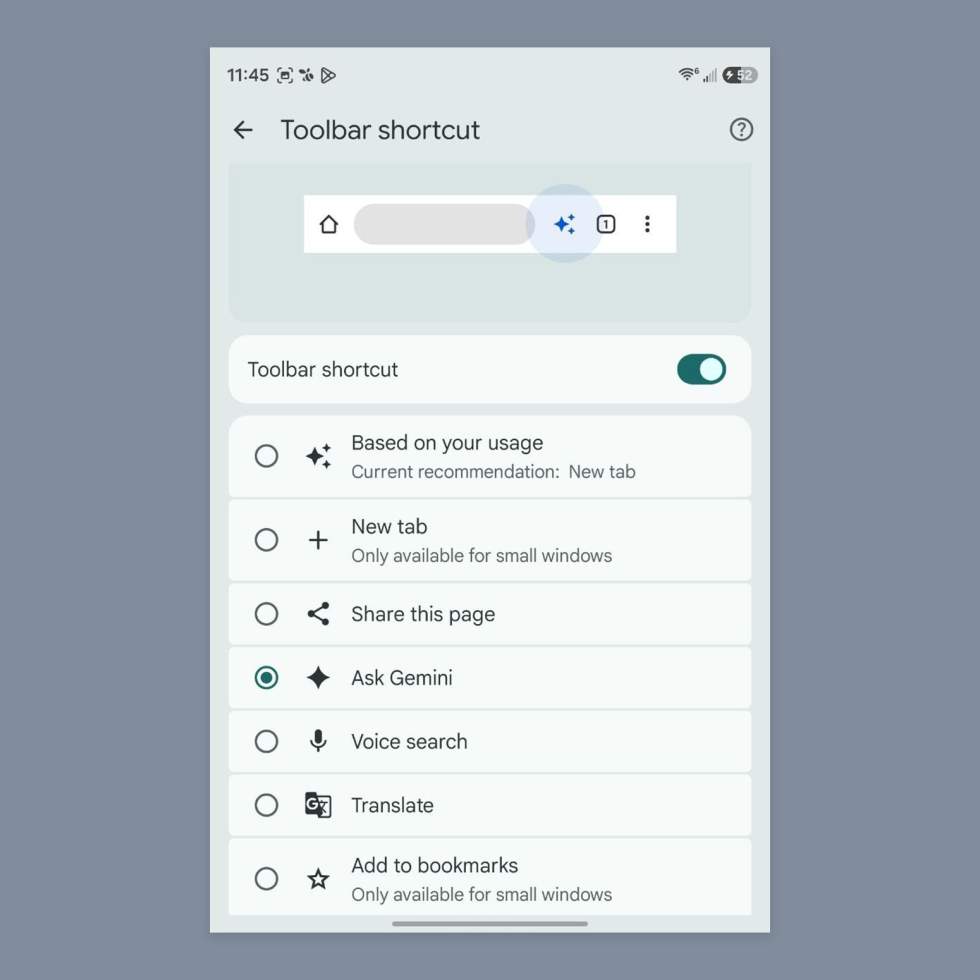 How to access Gemini in Chrome for Android