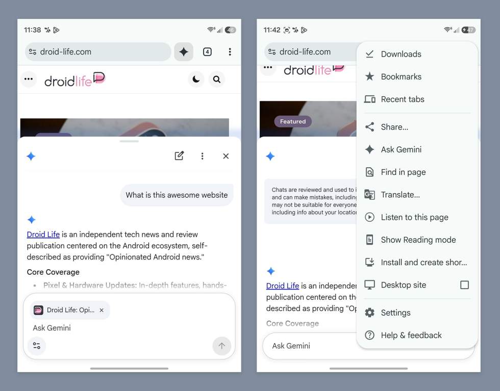 Gemini in Chrome on Android - how to access, features
