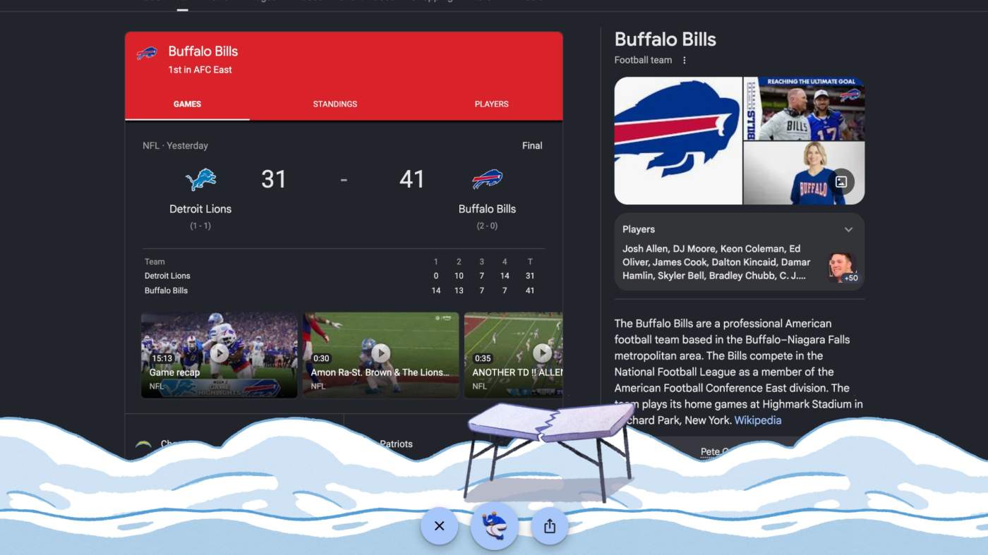 Google Search Adds Buffalo Bills Easter Egg