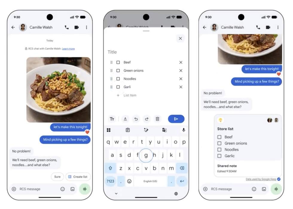 Google Keep in Google Messages