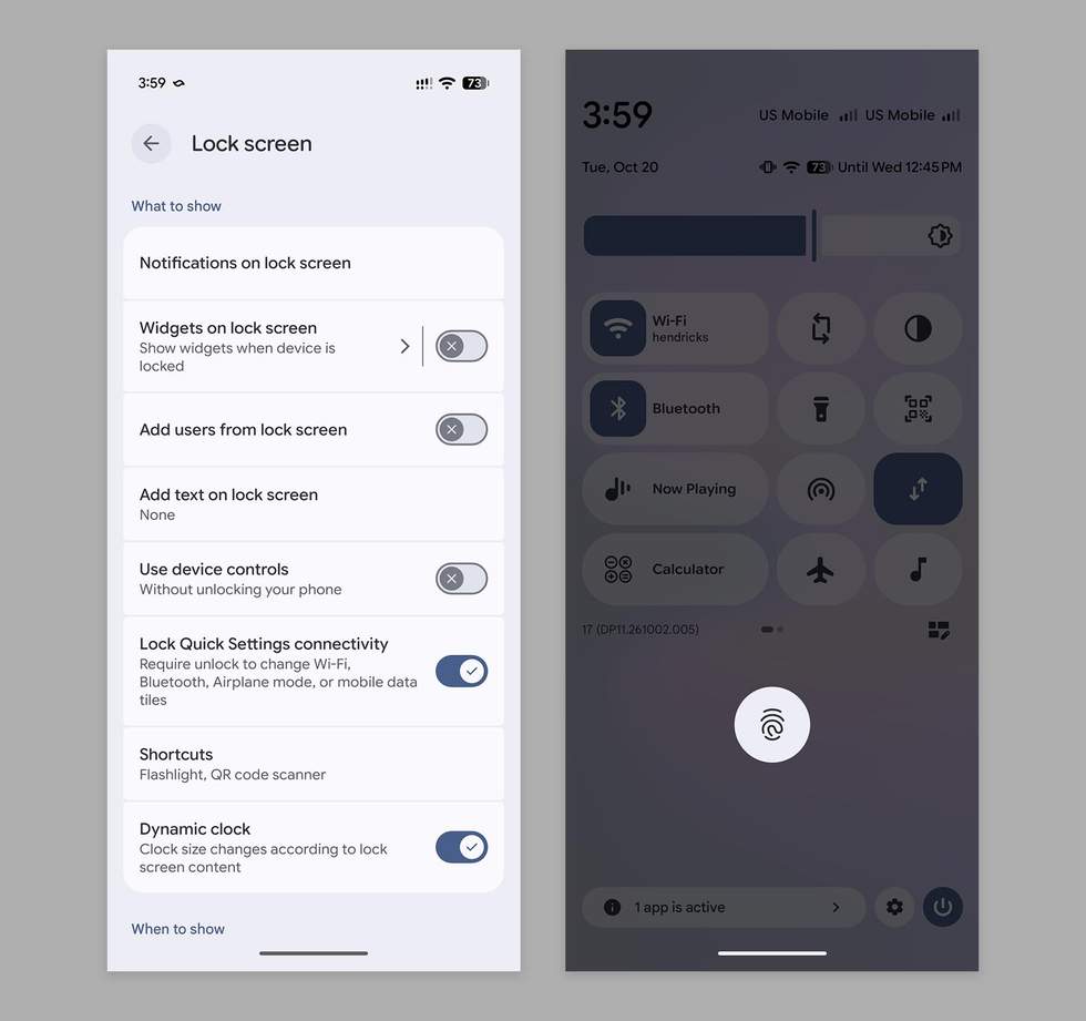 Android 17 QPR3 Beta 2 - Lock Quick Settings connectivity