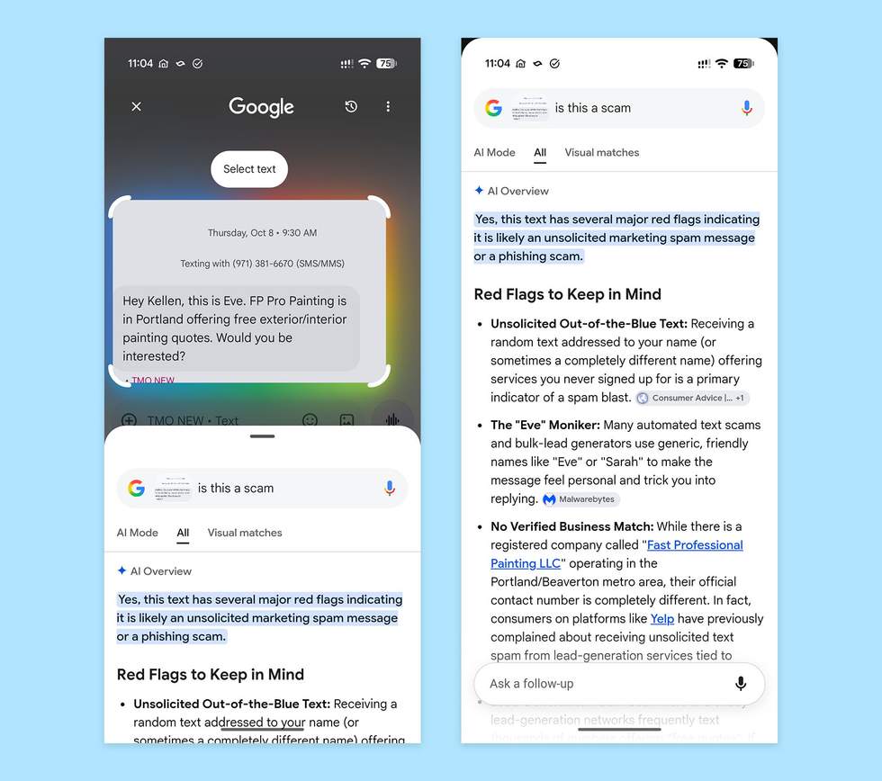 Google Messages - How to Circle to Search to check for scam messages