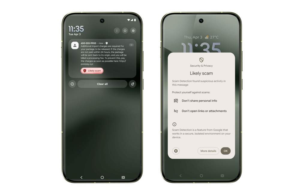 Google Messages - likely scam notifications and warnings update